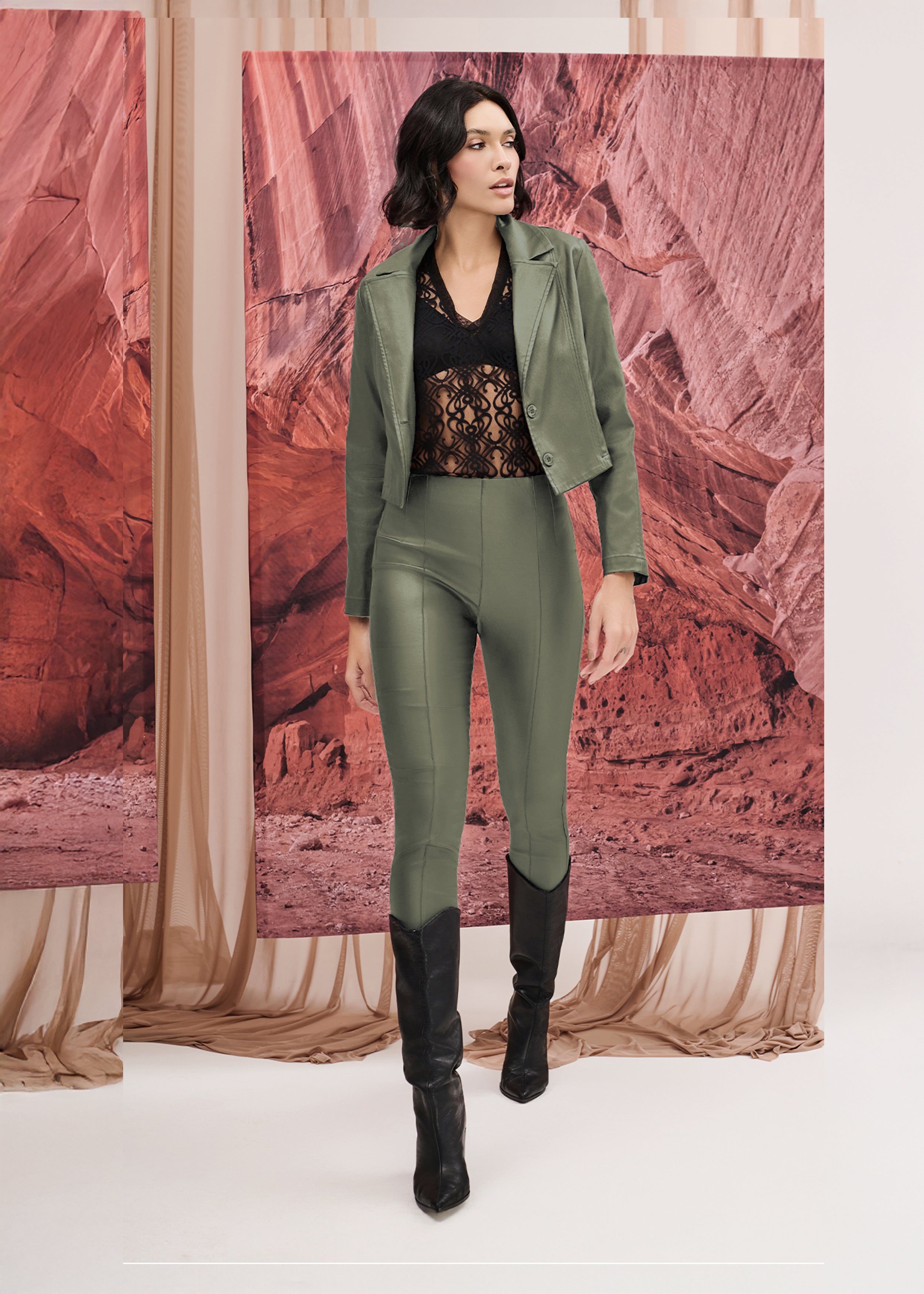 Calça Legging com Brilho Resinado Oliva