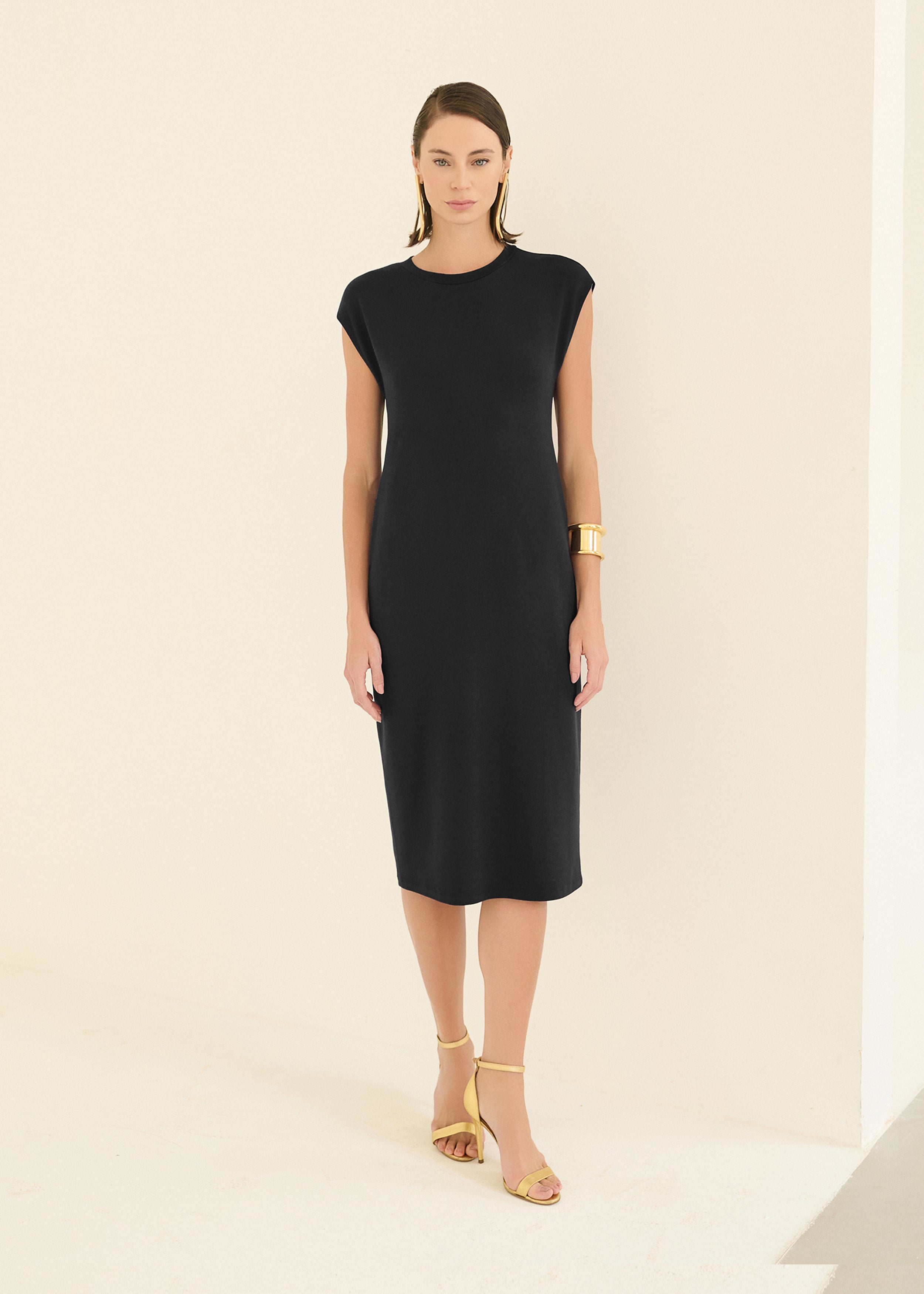 Vestido Midi Sem Mangas Preto