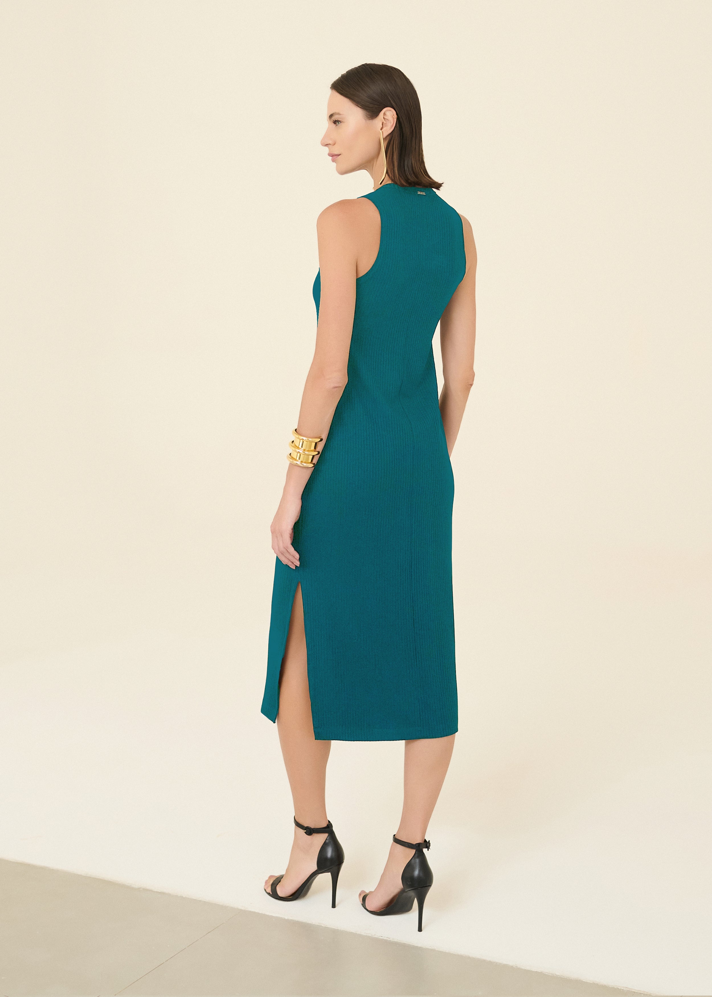 Vestido Midi Canelado Sem Mangas