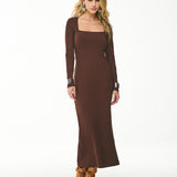 Vestido Longo Feminino Canelado Chocolate