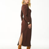 Vestido Longo Feminino Canelado Chocolate