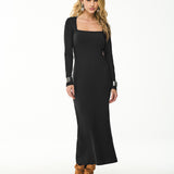 Vestido Longo Feminino Canelado Preto