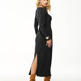 Vestido Longo Feminino Canelado Preto