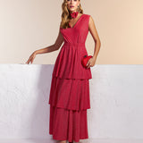 Vestido Longo em Camadas Decote V