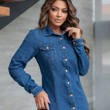 Chemise Jeans Feminino Manga Longa