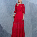 Vestido Longo Feminino Rendado Vermelho
