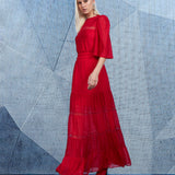 Vestido Longo Feminino Rendado Vermelho