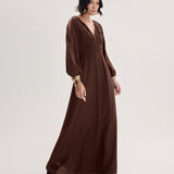 Vestido Maxi com Manga Longa Chocolate