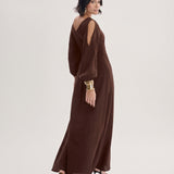 Vestido Maxi com Manga Longa Chocolate