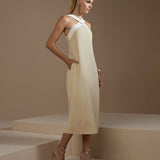 Vestido Midi Feminino Bicolor