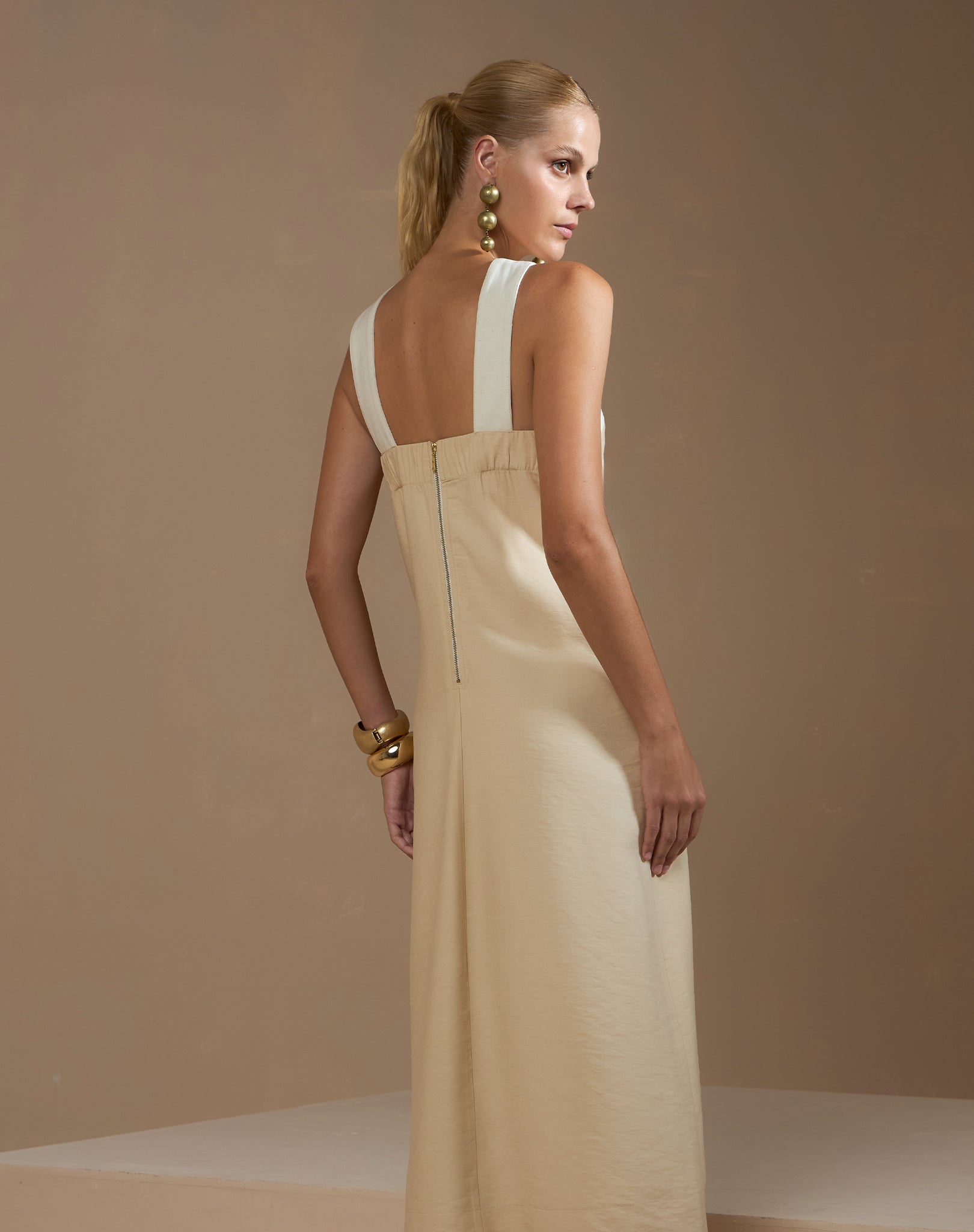Vestido Midi Feminino Bicolor