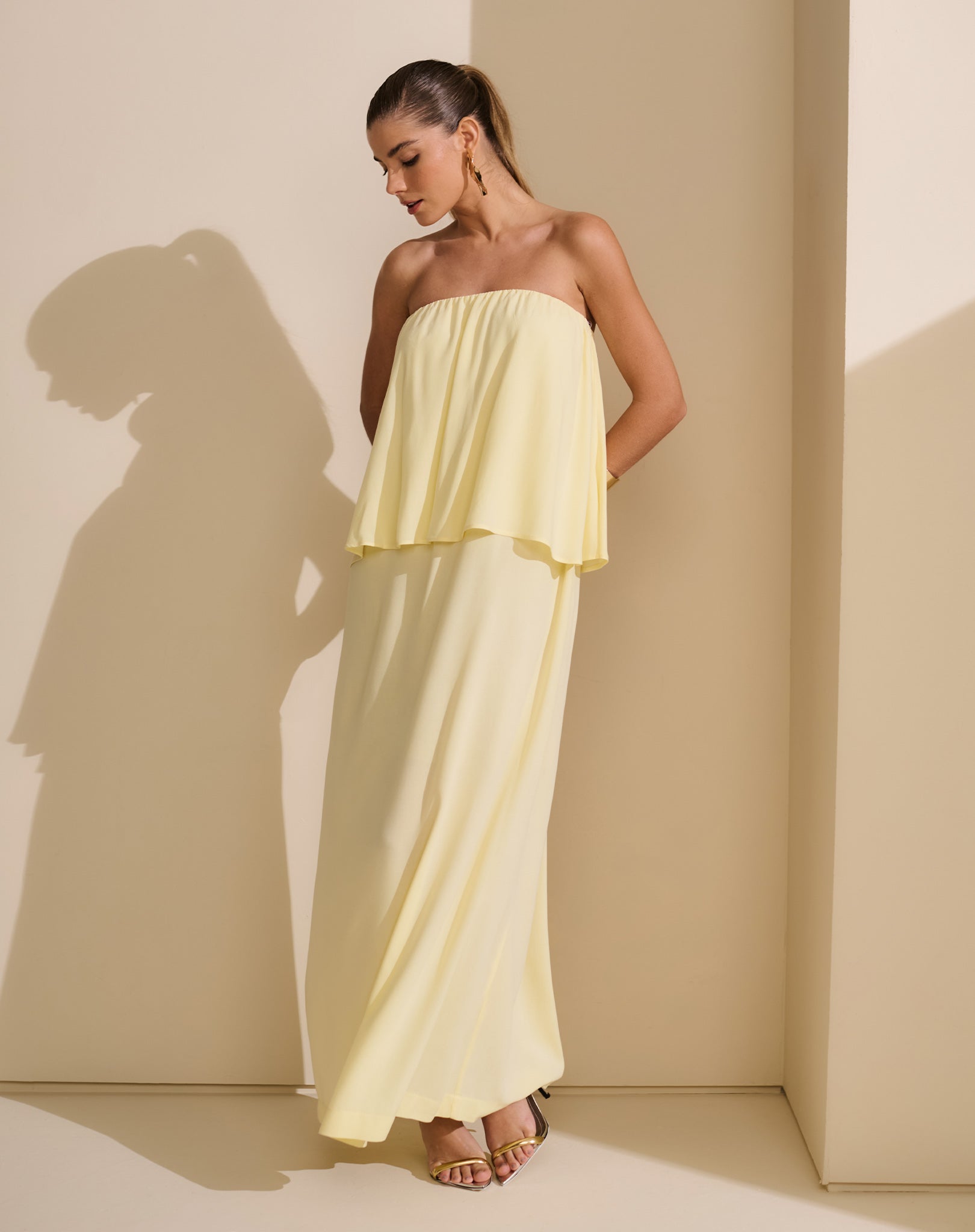 Vestido Longo Babado Sem Alça