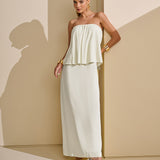 Vestido Longo Babado Sem Alça