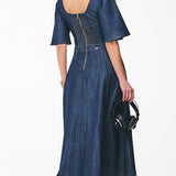 Vestido Midi Jeans com Mangas Evasê
