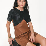 Vestido Curto Bicolor em PU
