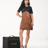 Vestido Curto Bicolor em PU