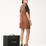 Vestido Curto Bicolor em PU