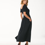 Vestido Midi em Malha Canelada com Saia Fluida