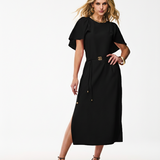Vestido Midi com Mangas Amplas e Cinto