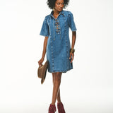 Vestido Curto Jeans Urban Lace-up