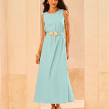 Vestido Maxi Midi com Cinto Flor Oceano