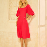 Vestido Midi em Linho com Mangas Princesa Passion