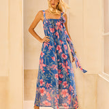 Vestido Maxi Longo de Alcas Estampado