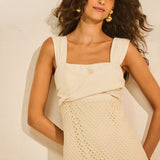 Vestido em Linho com Tela Macrame