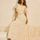 Vestido Maxi com Top e Mangas em Macrame