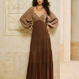 Vestido Maxi com Mangas em Crochet