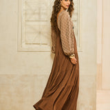 Vestido Maxi com Mangas em Crochet