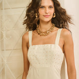 Vestido Midi Evasê com Espelhos