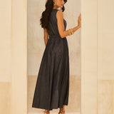 Vestido Longo Jeans Fresh com Cinto Flor