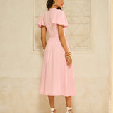 Vestido Midi em Viscolinho Washed Rosa com Cinto Forrado