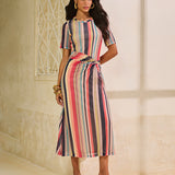 Vestido Midi com Torção Estampa Horizonte