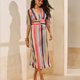 Vestido Midi com Mangas 3/4 Estampa Horizonte