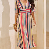 Vestido Midi com Mangas 3/4 Estampa Horizonte