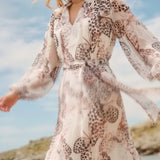 Vestido Maxi Estampa Renascer com Mangas Longas
