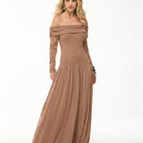 Vestido Longo Ombro a Ombro Essencial Capuccino