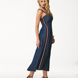 Vestido Midi Jeans com Faixa Lateral