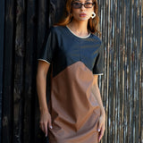 Vestido Curto Bicolor em PU