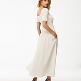 Vestido Midi em Malha Canelada com Saia Fluida