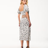 Vestido Midi Animal Print com Mangas Bufantes