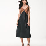 Vestido Midi em PU Bicolor