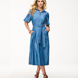Chemise Midi em Denim Leve com Faixa