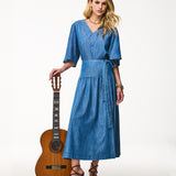 Saia Midi em Denim Leve com Amarração
