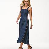 Vestido Midi Jeans com Faixa Lateral