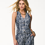 Colete em Snake Jacquard Índigo