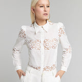 Camisa Feminina com Botões e Renda