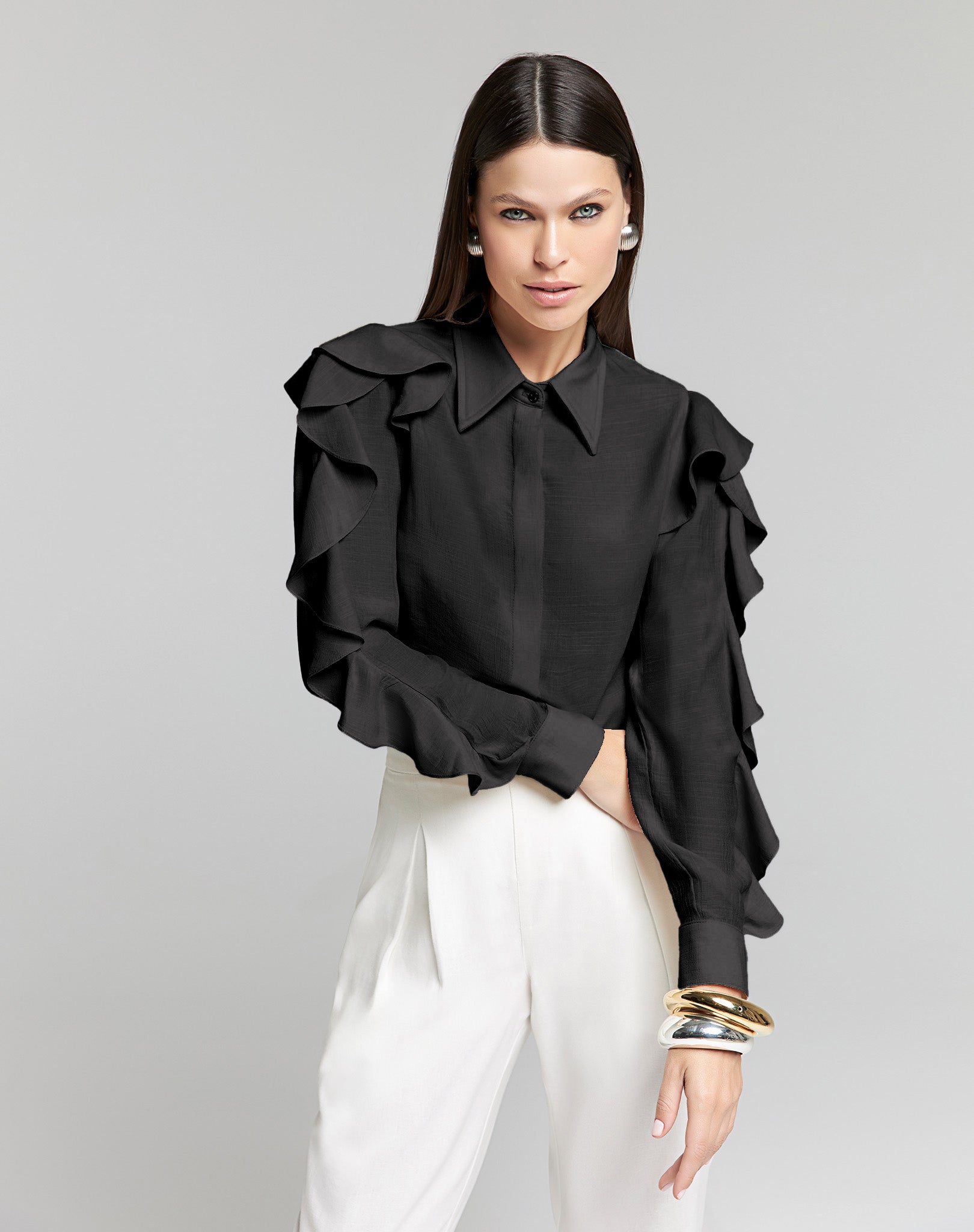 Camisa Feminina Manga com Babado